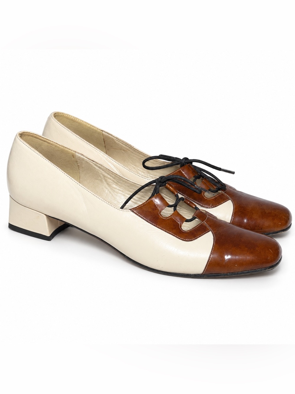 David Tate Color Block Lace-Up Heels in Brown & Cream US 11